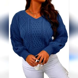 Casual V Neck Pullover Knit Sweater